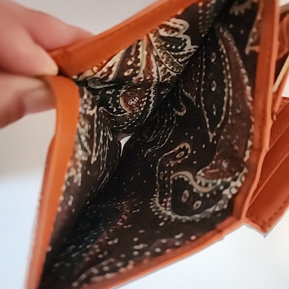 Orange Wallet Folding 17 Credit Card Holder Slots Patterned Interior Vintage - Picture 9 of 13